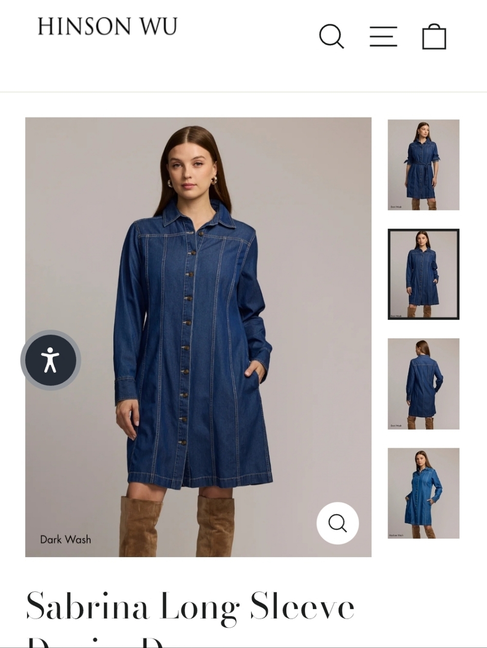 Hinson Wu Sabrina Denim Shirt Dress S Tencel Cotton Soft Lightweight Tie Waist - Picture 3 of 11